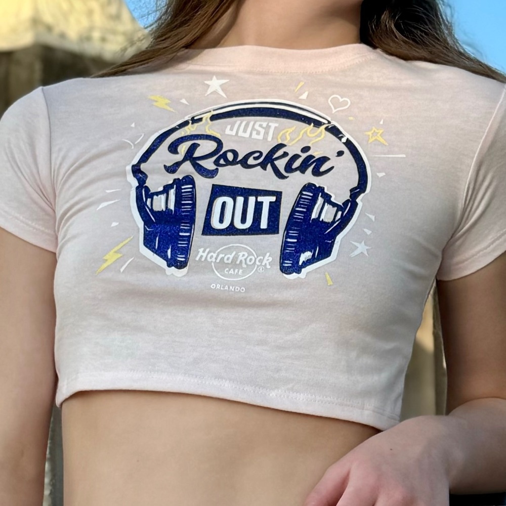 Hard rock Orlando pink cropped tee